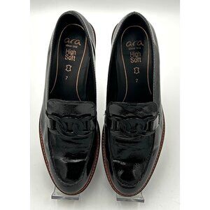 Ara HighSoft Womens Loafers Size 7 Black Patent Leather Chain Link Comfort Shoes